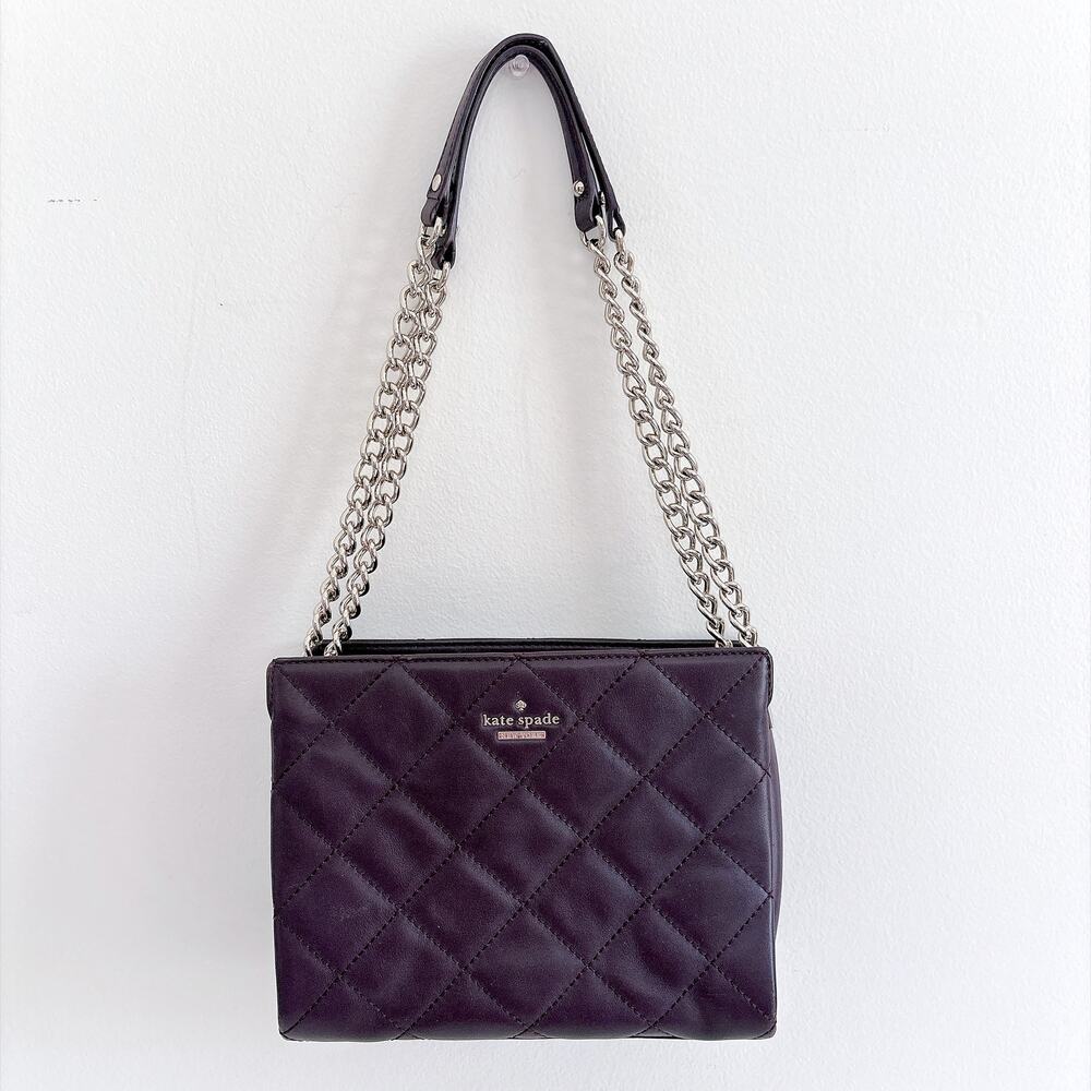 KATE SPADE QUILTED LEATHER SHOULDER BAG - BURGUNDY